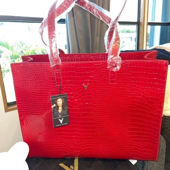 VANESSA WILLIAMS Vibrant Red Croc-Embossed Tote Bag - Picture 5 of 15